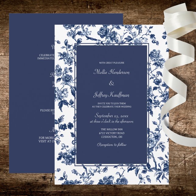 Invitation Dark Blue Floral Wedding  (Créateur téléchargé)