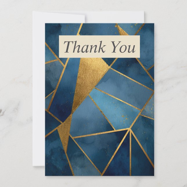 Invitation Dark Blue & Gold Geometric Thank You Card (Devant)