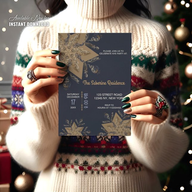 Invitation Dark Blue & Gold Midnight Sparkle Stars New Year  (Créateur téléchargé)