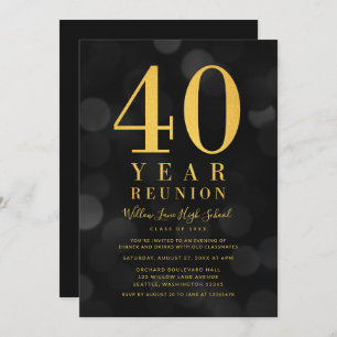 Invitation Dark Bokeh Lights 40 Année Classe Réunion