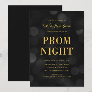 Invitation Dark Bokeh Lights Faux Gold High School Prom