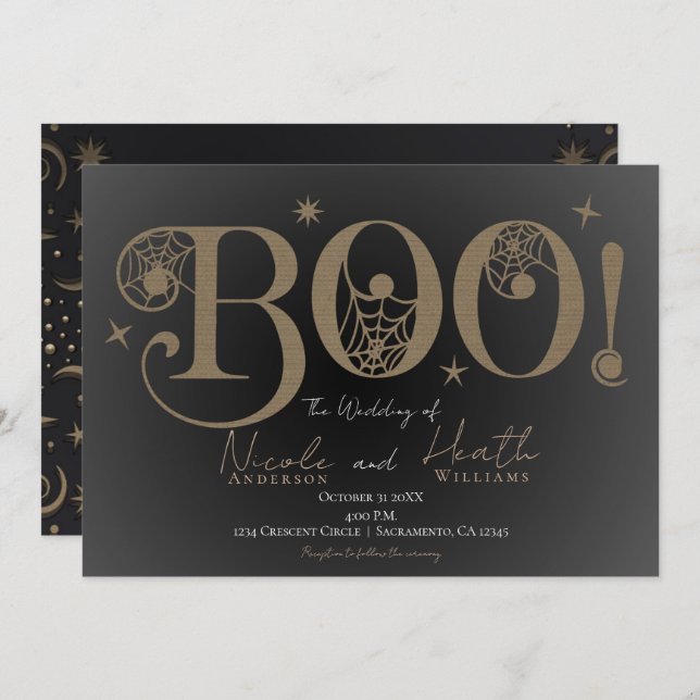 Invitation Dark Elegant Rustic BOO Magique Halloween Mariage (Devant / Derrière)