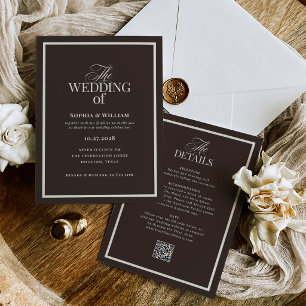 Invitation Dark Espresso Brun Luxe RSVP QR Code Mariage