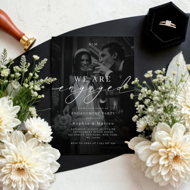 Invitation DARK & FADED PHOTO Monogram Engagement Party (Créateur téléchargé)