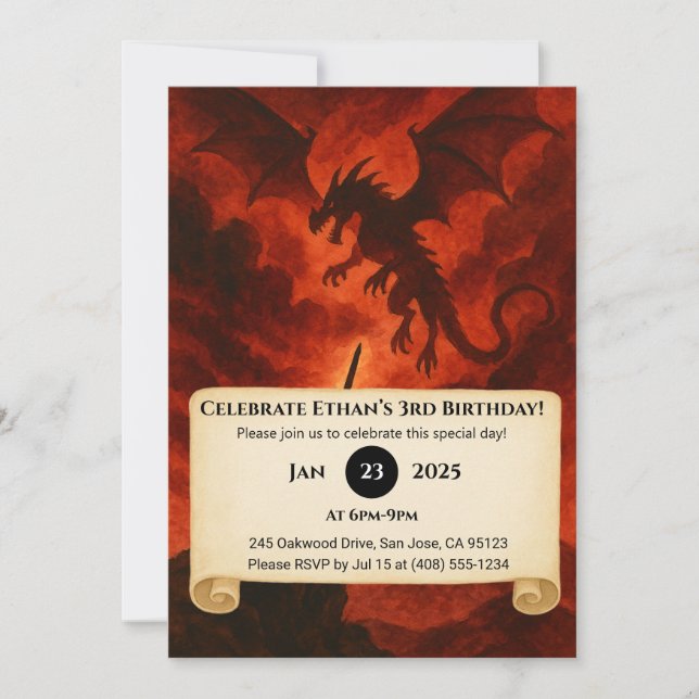 Invitation Dark Fire Dragon Birthday (Devant)