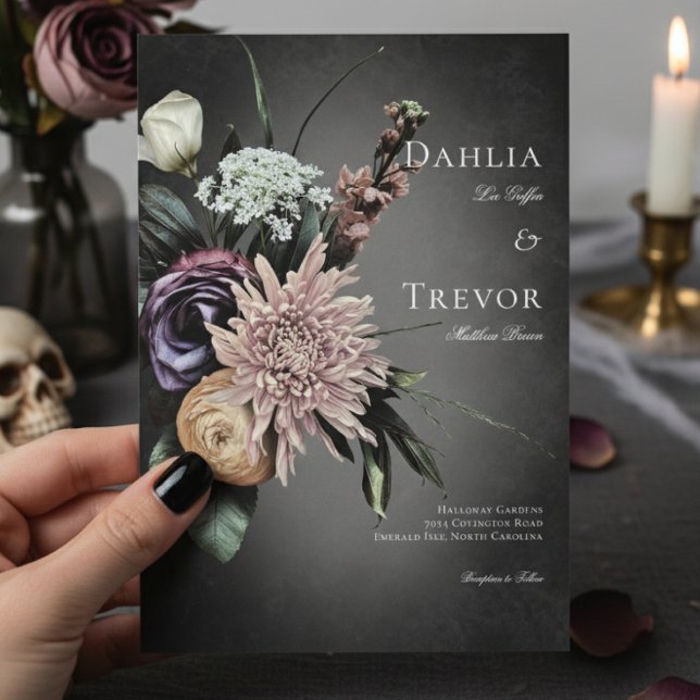 Invitation Dark Gothic Mystérieux Muted Floral Blur Mariage (Créateur téléchargé)