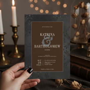 Invitation Dark Gothique Noir Floral Satin Damask Brown