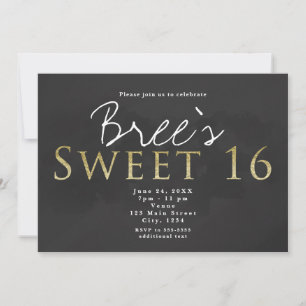Invitation Dark Grey & Gold SWEET 16 Chic Birthday Party