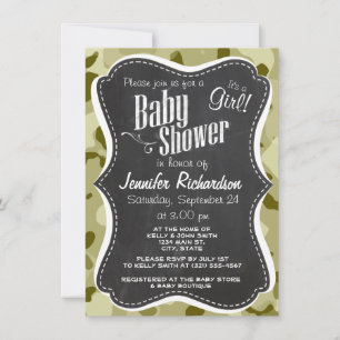 Invitation Dark Khaki Camo ; Retro Chalkboard look
