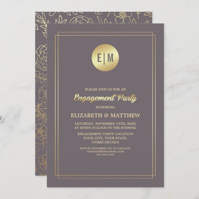 Invitation Dark Mocha Gold Floral (Devant / Derrière)