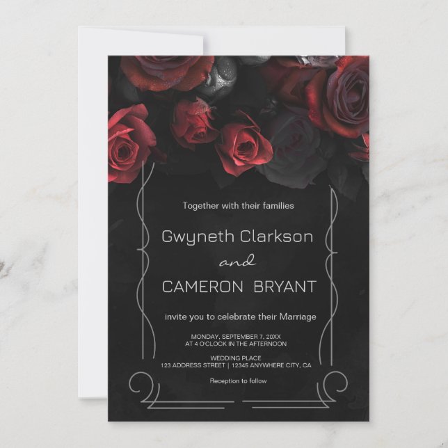 Invitation Dark Moody Black Red Florals (Devant)