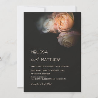 Invitation Dark Moody Blush Apricot Roses Wedding