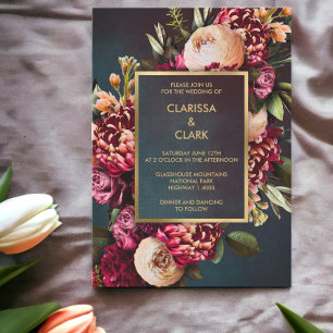 Invitation Dark Moody Bold Floral Marsala Mariage