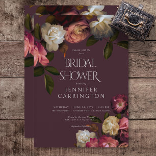 Invitation Dark Moody Bourgogne & Cream Peonies Fête des mari