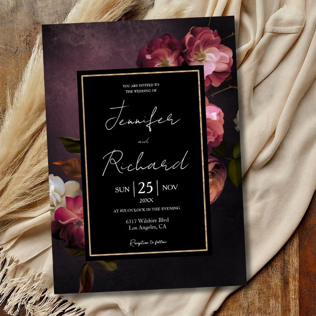 Invitation Dark Moody Dutch Old Masters Purple Floral Mariage (Créateur téléchargé)