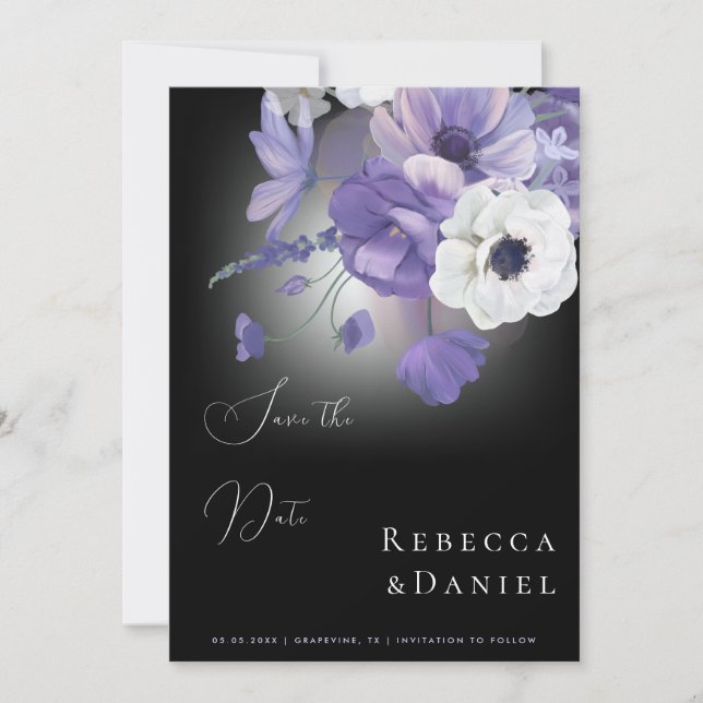 Invitation Dark Moody Lilac Romantique Lavender Floral Mariag (Devant)
