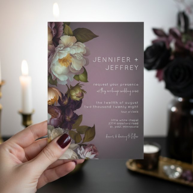 Invitation Dark Moody Mauve Floral Moderne Mariage Inviter (Créateur téléchargé)