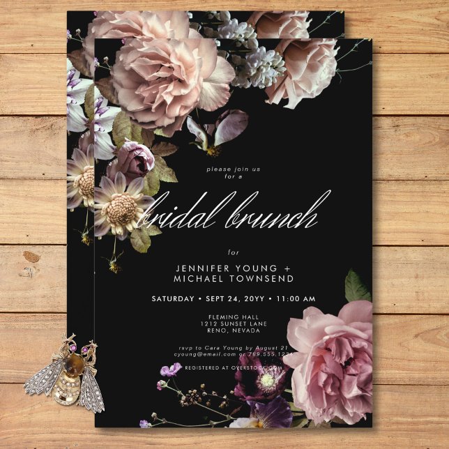 Invitation Dark Moody Pastel Opulent Floral Bridal Brunch (Dark Moody Pastel Opulent Floral Bridal Brunch Invitation)
