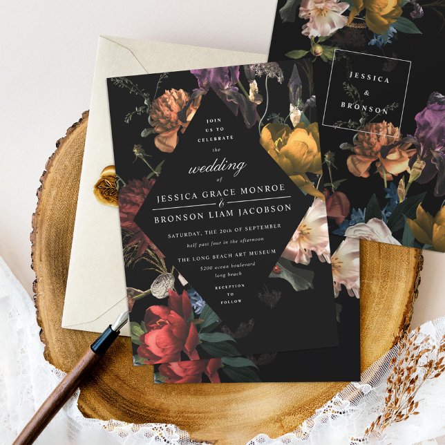 Invitation Dark Moody Romantic Floral Néerlandais Mariage (Créateur téléchargé)