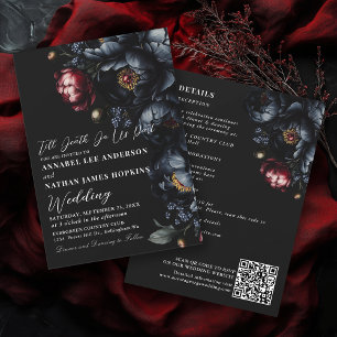 Invitation Dark Moody Romantic Peony Gothique Mariage QR Code