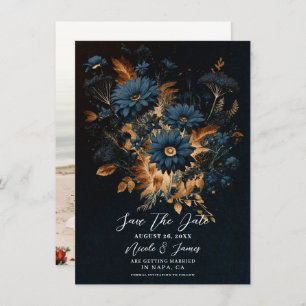 Invitation Dark Navy Blue Gold Rustic Glam Boho Enregistrer l