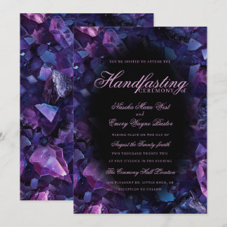 Invitation Dark Purple Boho Witch Crystals Black Handfasting