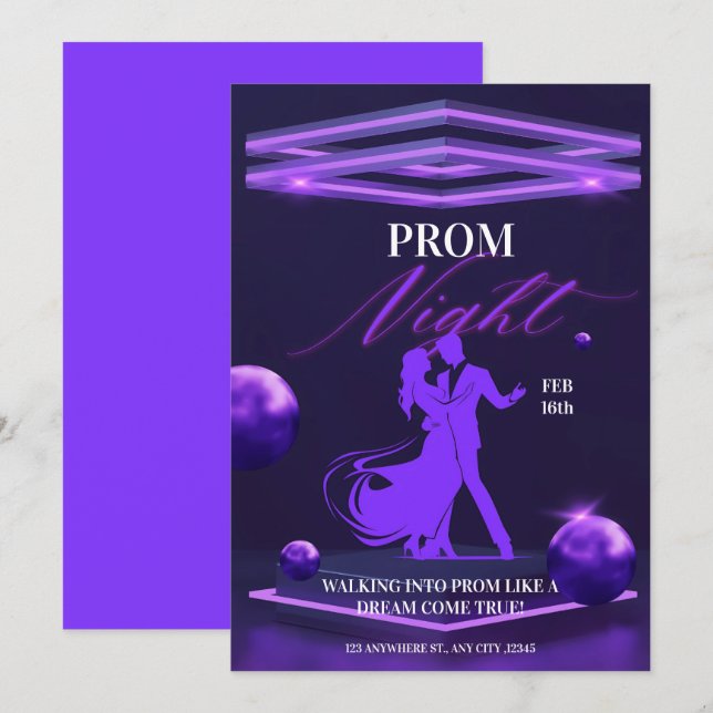 Invitation Dark Purple Bold Prom, événement (Devant / Derrière)