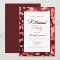 Dark Red Bokeh Elegant Retirement Party
