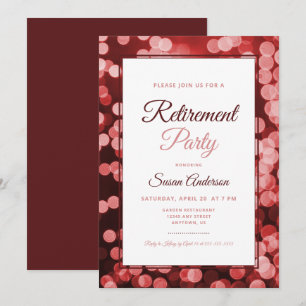 Invitation Dark Red Bokeh Elegant Retirement Party