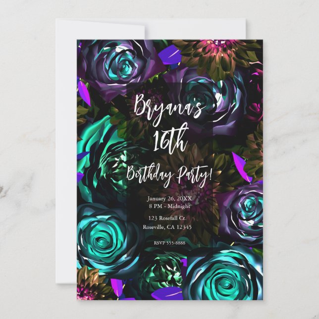 Invitation Dark Wonderland Bold Glamor Floral Flowers Party (Devant)
