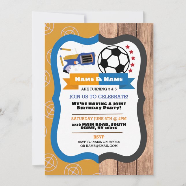 Invitation Dart Gun & Football Joint Boy Soccer Anniversaire (Devant)