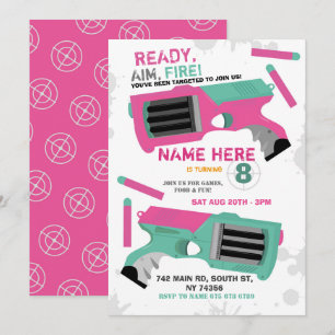 Invitation Dart Gun Fun Aim Shoot Girls Anniversaire Invitati