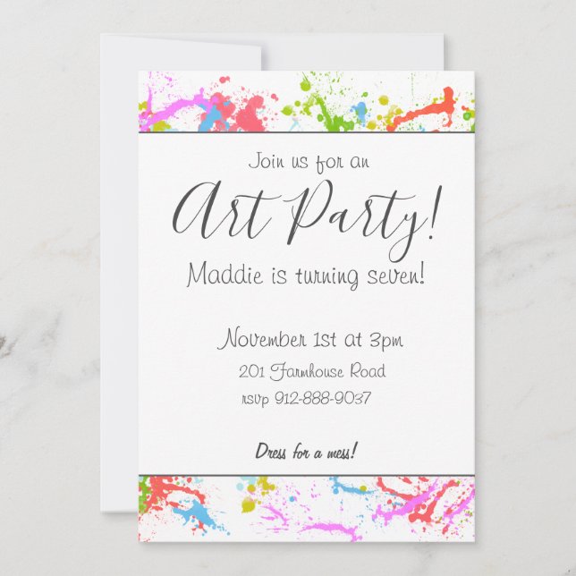 Invitation d'Art Party personnalisable (Devant)