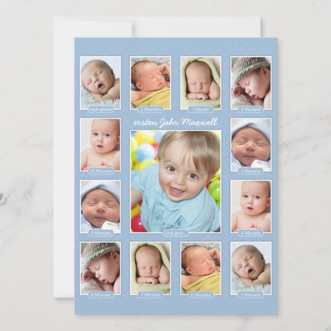 Invitation Das Jahr-Foto-Andenken-Collagen-Druck des Babys (Devant)