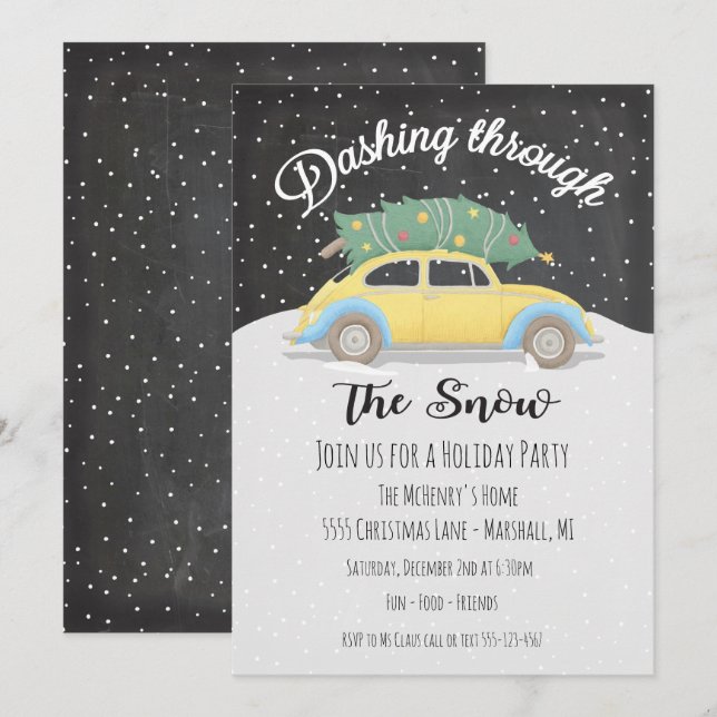 Invitation Dashing through the Snow Christmas Holiday Party (Devant / Derrière)
