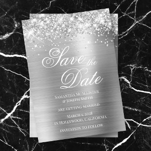 Invitation Date à retenir photo en feuille d'argent scintilla