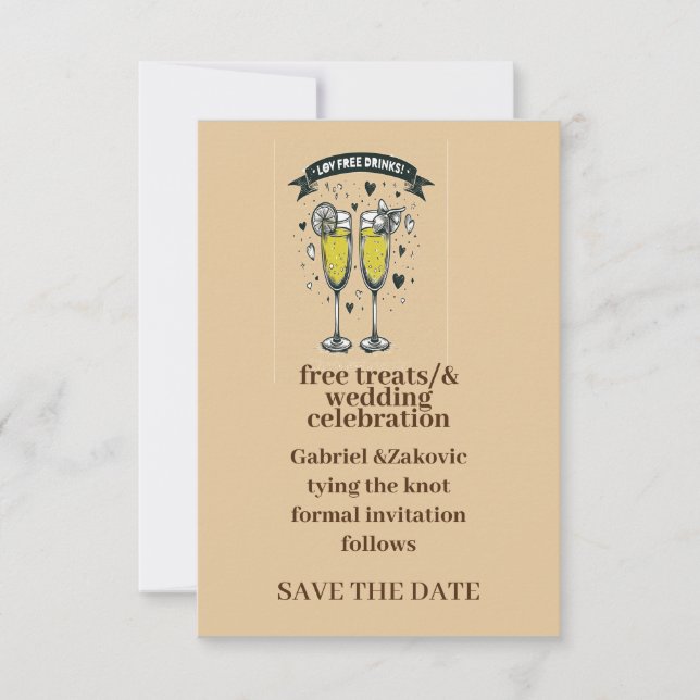 Invitation date de sauvegarde du mariage avec verre à vin (Devant)