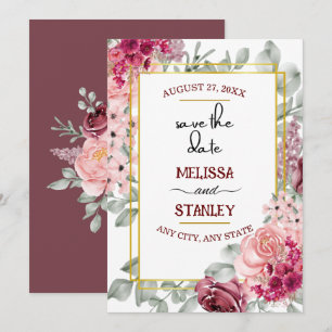 Invitation Date de sauvegarde Florale Rose Marsala Bourgogne 