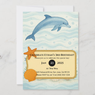 Invitation Dauphin bleu et fond océanique Design Anniversaire
