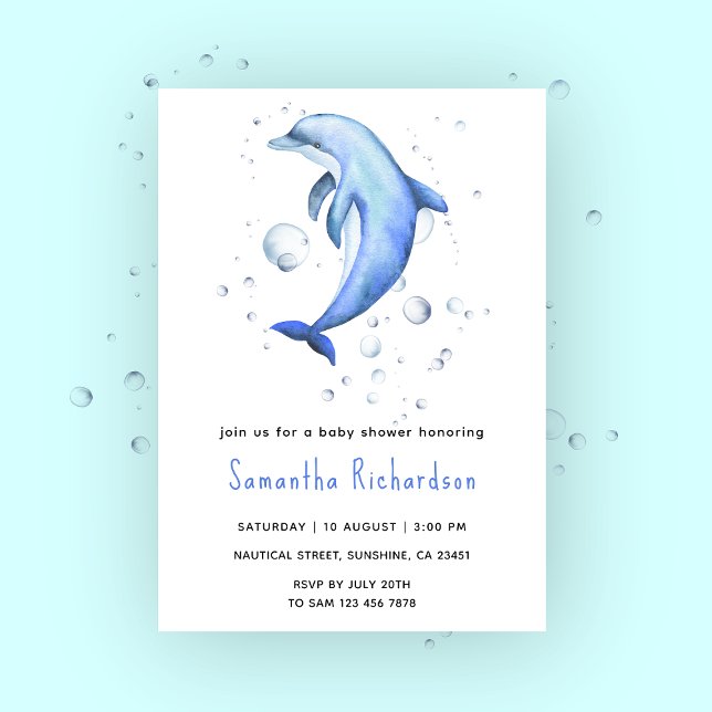 Invitation Dauphin d'aquarelle sous le Baby shower marin (Créateur téléchargé)