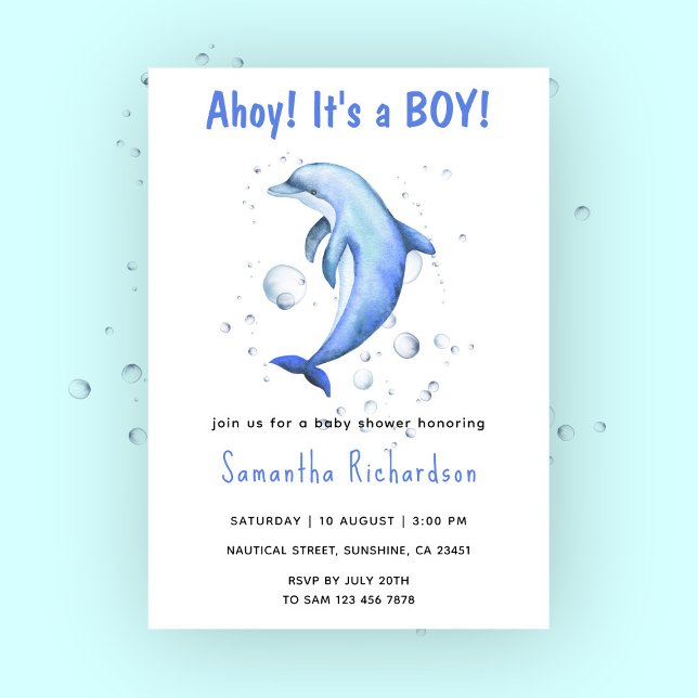 Invitation Dauphin d'aquarelle sous le Baby shower marin (Créateur téléchargé)