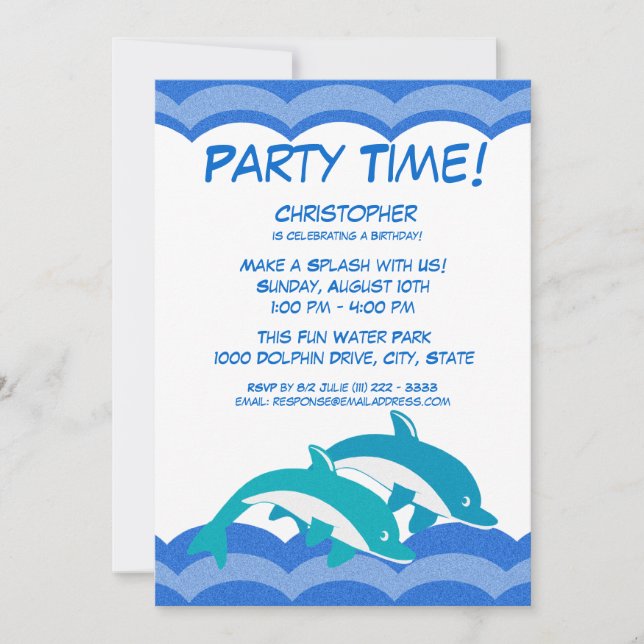Invitation Dauphin Fête Heure Anniversaire (Devant)