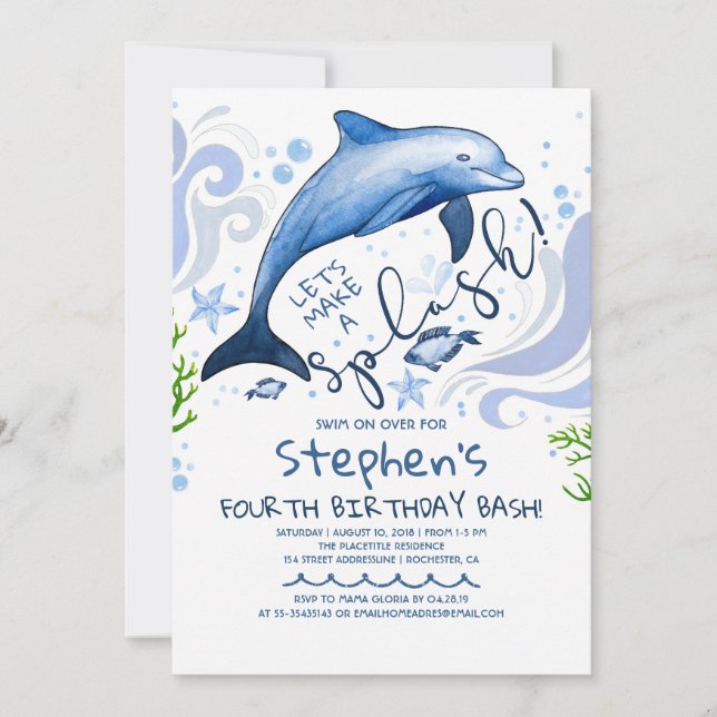 Invitation Dauphin | Piscine d'été Fête d'anniversaire (Devant)