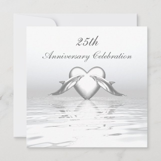 Invitation Dauphins et cœur pour anniversaire de mariage (Devant)