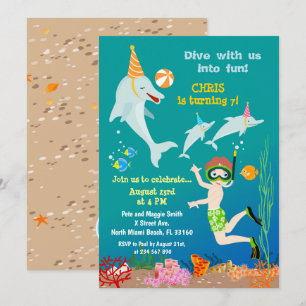 Invitation Dauphins sous la mer garçon fête d'anniversaire