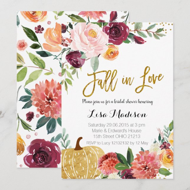 Invitation d'automne amoureux à la citrouille Mars (Devant / Derrière)