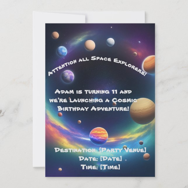 Invitation d'aventure d'anniversaire cosmique (Devant)