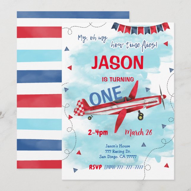 Invitation d'avion modifiable (Devant / Derrière)