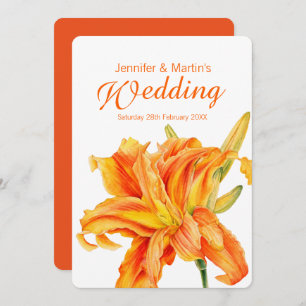 Invitation Daylily Hemerocallis mariage d'art orangé