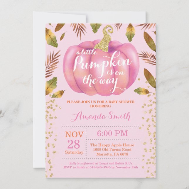 Invitation d'Baby shower d'automne pour filles Cit (Devant)